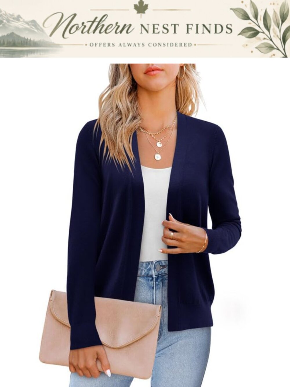 Lightweight Open Front Knit Cardigan Drape Ruffles Long Sleeve
